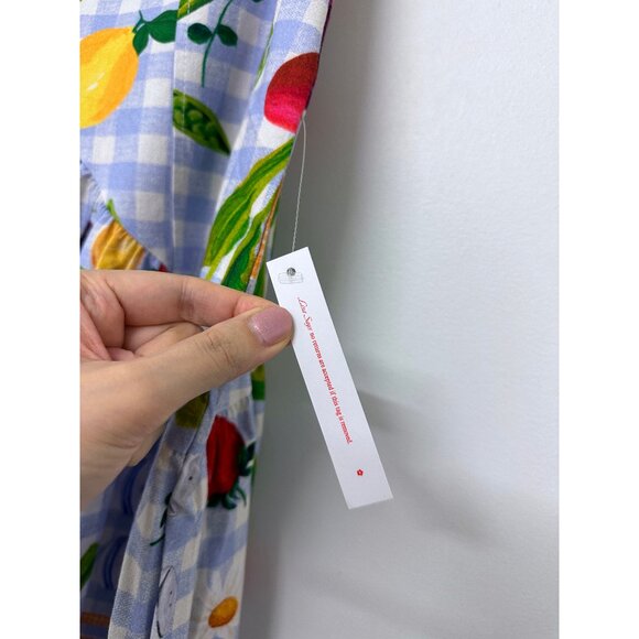 NWT Lisa Says Gah Maeve Picnic Alfresco Midi Skirt Food Vegetable Blue Gingham M - Picture 6 of 14